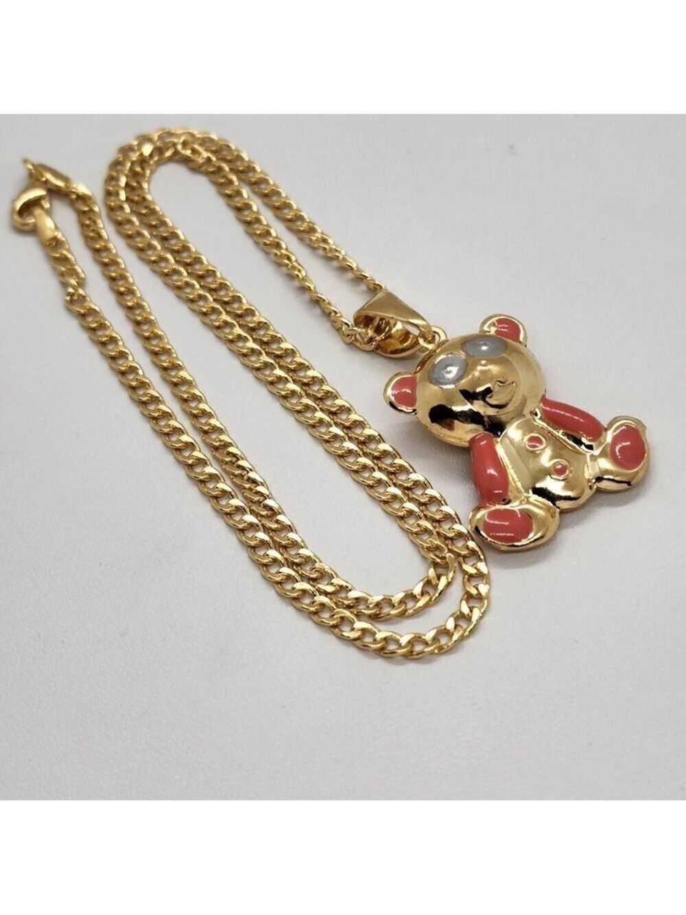 Brand New Brazilian 18k Gold Filled PINK Teddy Bear Necklace - Picture 4 of 4